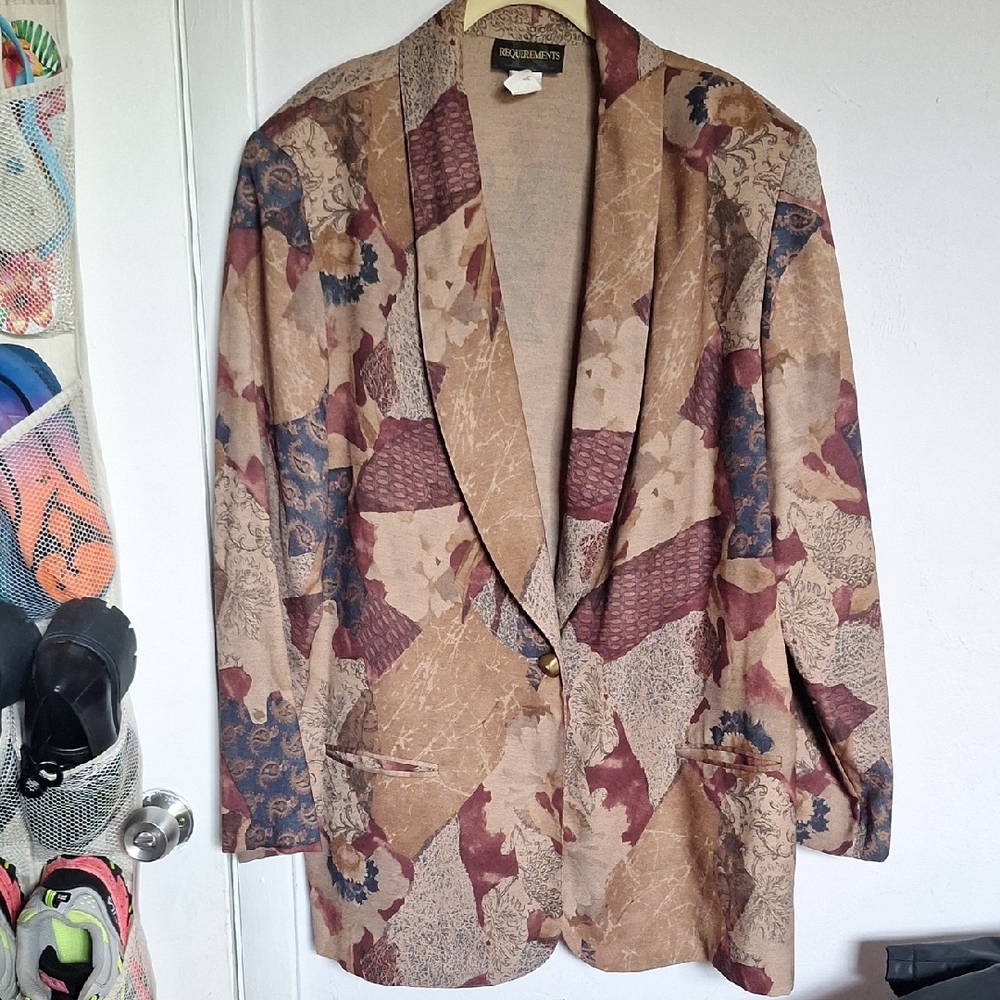 Requirements 18 Women's Vintage Patchwork Brown & Navy Blazer With Pockets